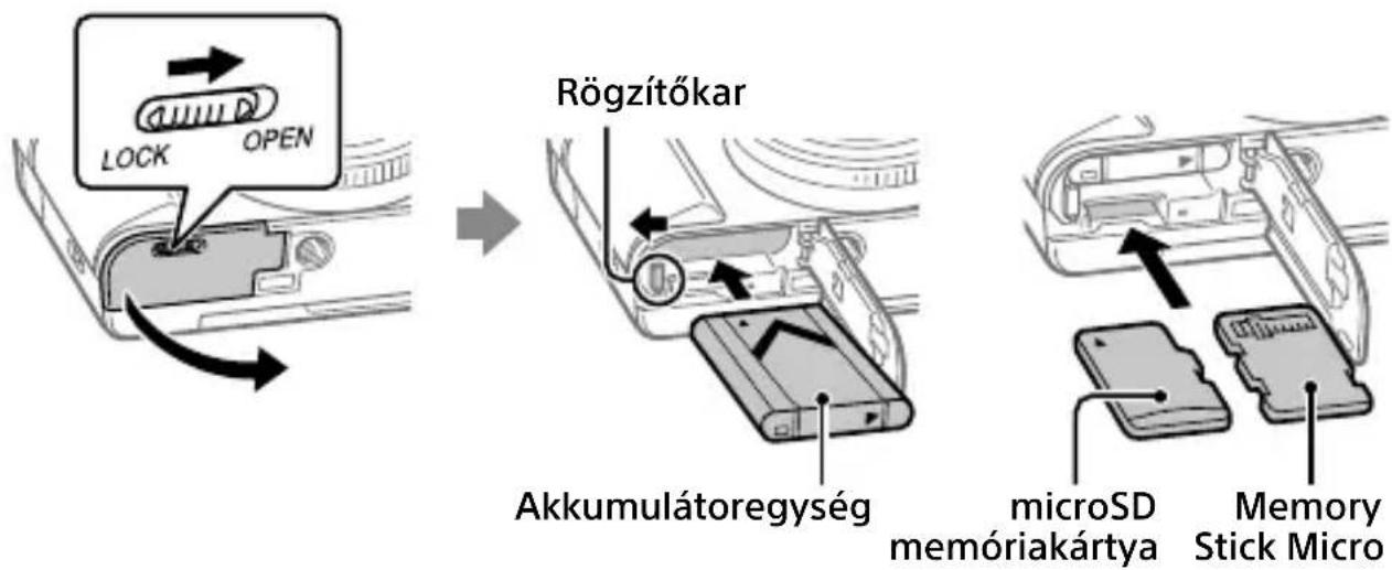 SONY Cybershot DSCWX700 - Az akkumulátor (mellekelt)/memóriakártya   (kulön megvasárolhátó) behelyezése a fenykepezőgépbe - 1