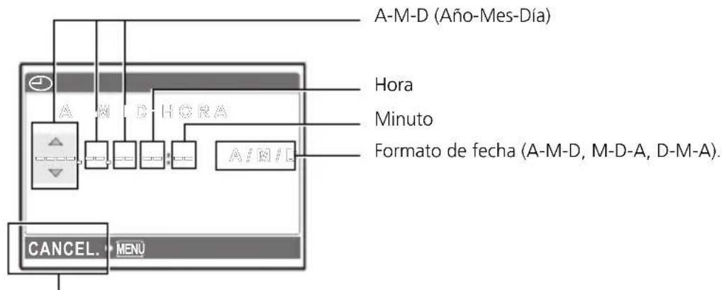 OLYMPUS X760 - Acerca de la pantalla de ajuste de la Fecha y hora - 1