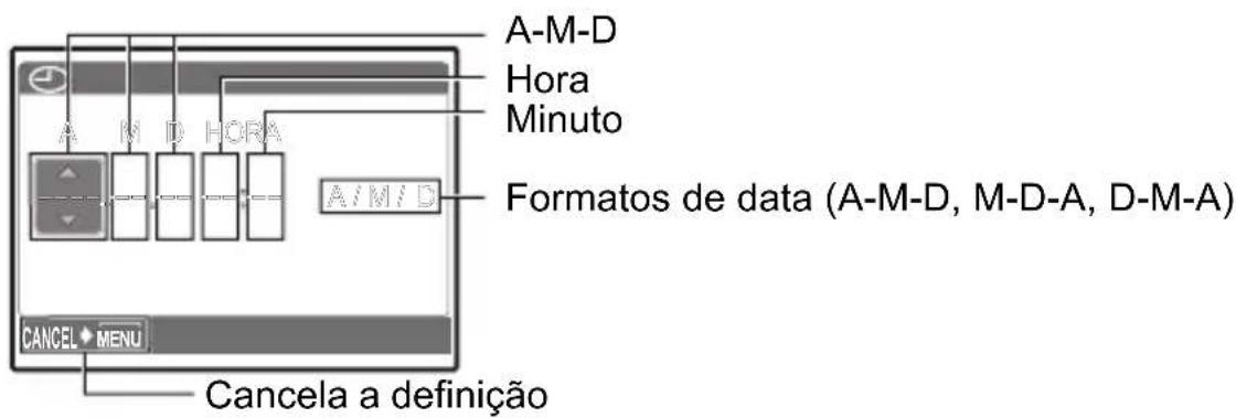 OLYMPUS X790 - Sobre o ecrã de definição da data e hora - 1