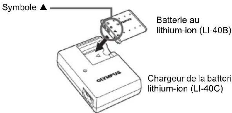 OLYMPUS Camedia X600 - Insérez la batterie dans le chargeur. - 1
