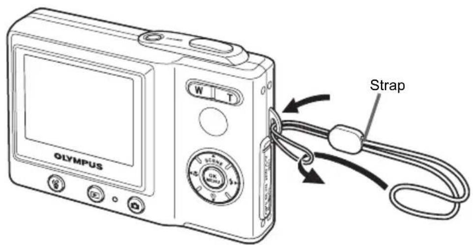 OLYMPUS Camedia X600 - Attach the strap as shown. - 1