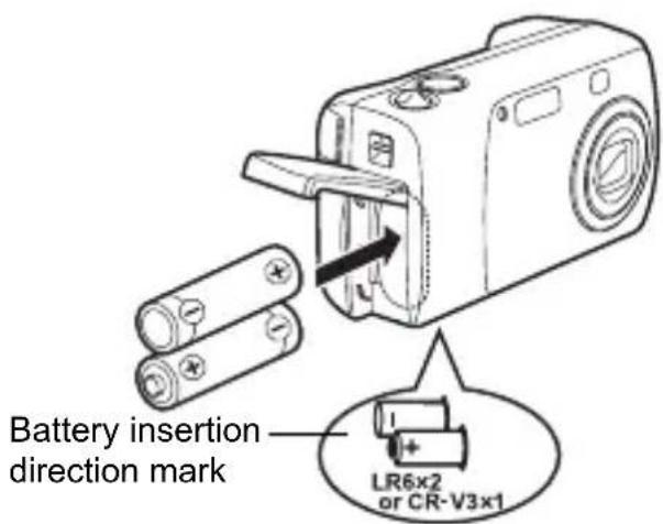 OLYMPUS Camedia D540 Zoom - Insert the batteries, making sure that they are correctly oriented as shown in the illustration. - 1
