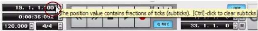 PROPELLERHEAD Reason Essentials 1.0 - À propos des sous-marqueurs dans l'affichage Position du morceau - 1