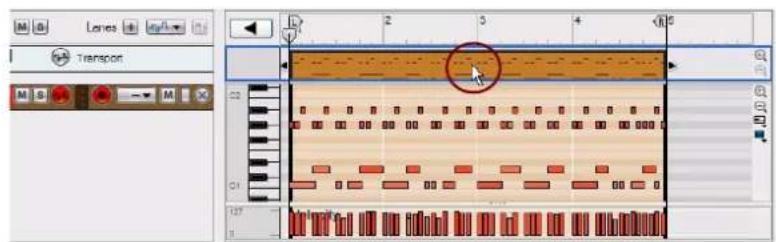 PROPELLERHEAD Reason Essentials 1.0 - Cliquez sur la vue générale du clip pour activer la fonction « Extraire notes vers bandes ». - 1