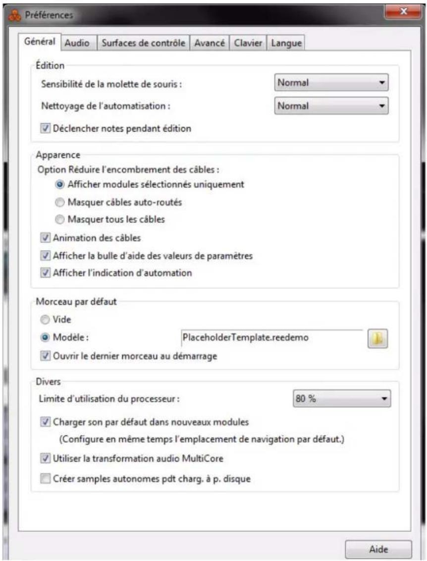 PROPELLERHEAD Reason Essentials 1.0 - Préférences - Général - 1