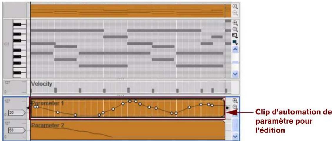 PROPELLERHEAD Reason Essentials 1.0 - Ouvrez le clip d'automation de paramètre pour l'édition en double-cliquant dessus ou en le sélectionnant, puis en appuyant sur [Entrée]. - 1