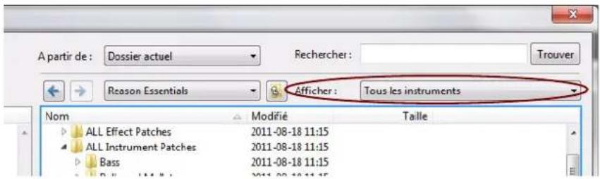 PROPELLERHEAD Reason Essentials 1.0 - Affichage de la liste déroulante - 1