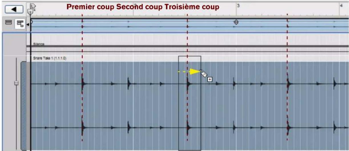 PROPELLERHEAD Reason Essentials 1.0 - Maintenez enfoncée la touche [Ctrl](Win) ou [Option](Mac) et copiez balayez la zone entourant le second coup de caisse claire. - 1