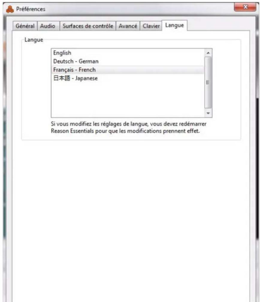 PROPELLERHEAD Reason Essentials 1.5 - Preférences - Langue (Windows) - 1
