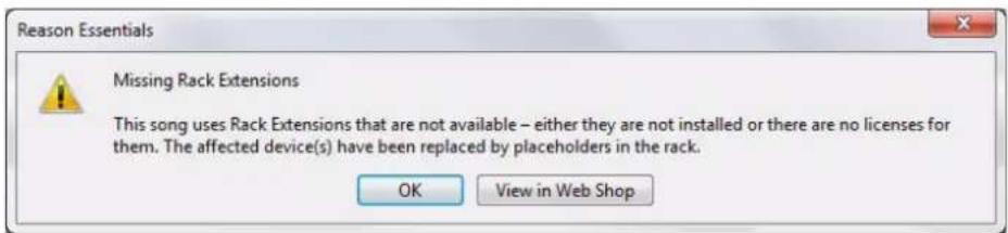 PROPELLERHEAD Reason Essentials 1.5 - A propos des modules Rack Extension manquants - 1