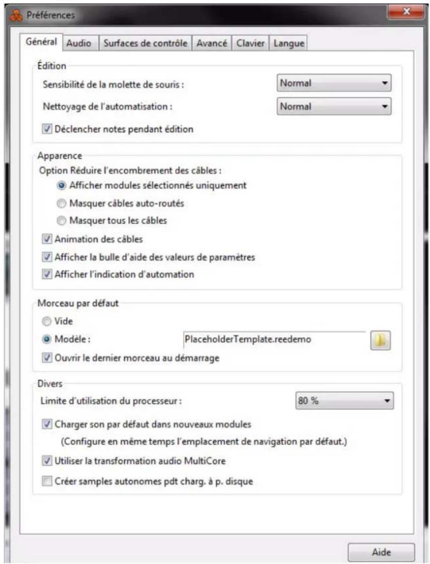 PROPELLERHEAD Reason Essentials 1.5 - Preférences - Général - 1