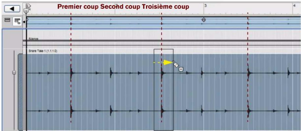 PROPELLERHEAD Reason Essentials 1.5 - Maintenez enforcée la touche [Ctrl](Win) ou [Option](Mac) et copiez balayez la zone entourant le second coup de caisse claire. - 1
