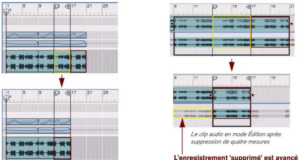 PROPELLERHEAD Reason Essentials 1.5 - À propos de la suppression des mesures contenant des enregistrements audio - 1