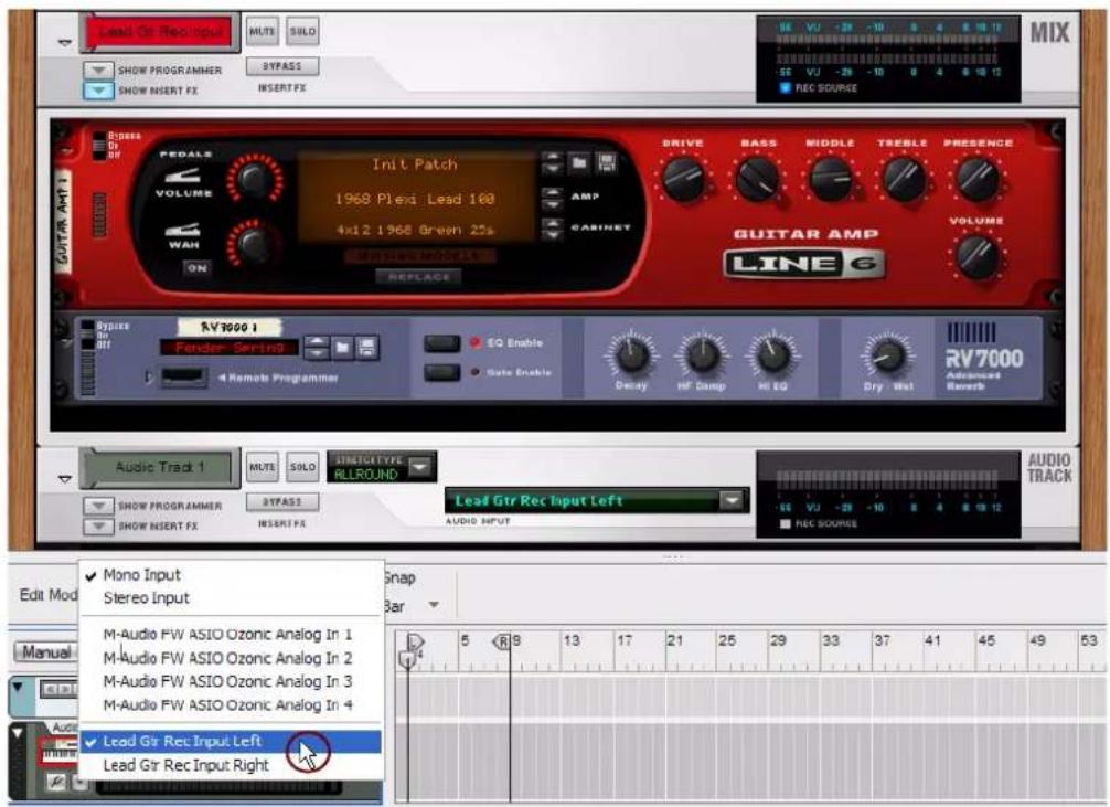 PROPELLERHEAD Reason Essentials 1.5 - Enfin, Sélectionné le module de voie de mixage comme entrée dans le module de piste audio. - 1