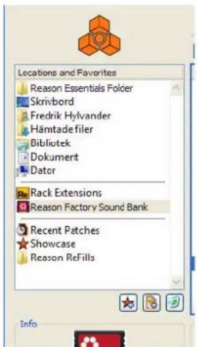 PROPELLERHEAD Reason Essentials 1.5 - Listedes emplacements et desfavoris - 1