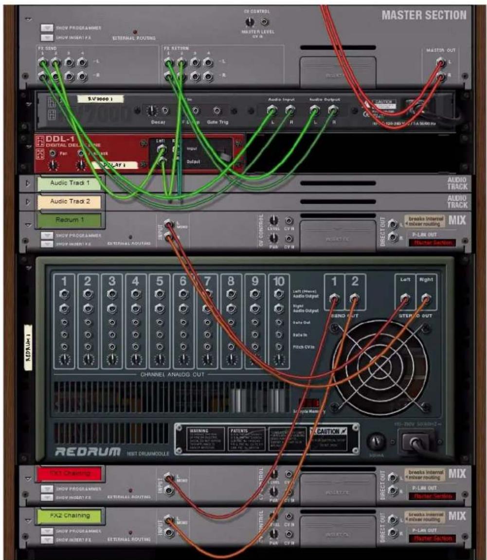 PROPELLERHEAD Reason Essentials 1.5 - Réduisez les faders de la voie de mixage « FX 1 Chaining » et « FX 2 Chaining » à zéro. - 3