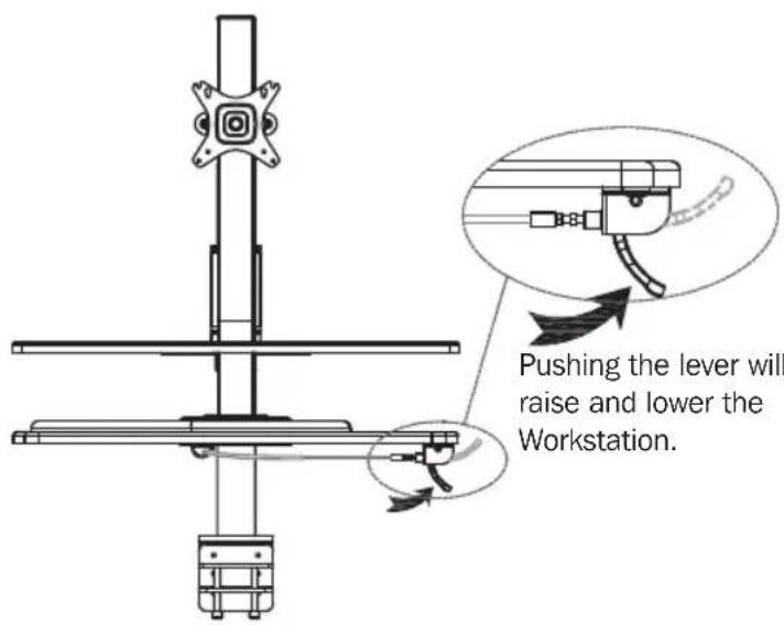 Pushing the lever will raise and lower the Workstation.