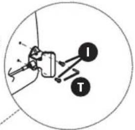 Diagram showing a mechanical or electrical component with labeled parts I and T, likely indicating a switch or connector.