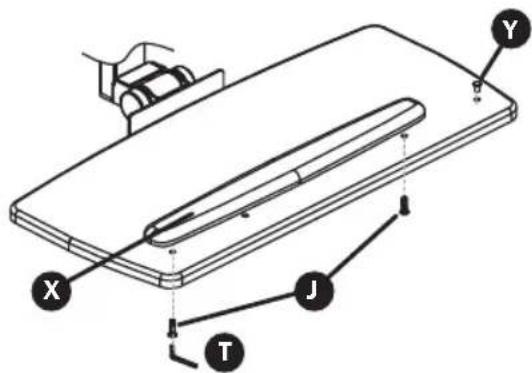 Technical diagram of a device with labeled components X, Y, J, and T, showing mechanical assembly and alignment indicators.