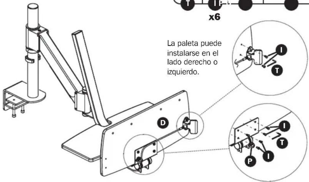 La paleta puede instalarse en el lado derecho o izquierdo.