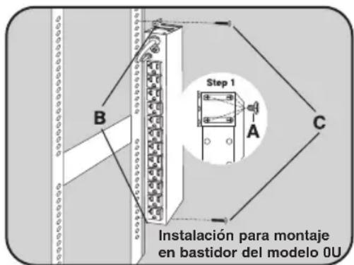 Tripp Lite PDU1226 - Instalación para montaje enbastidor del modelos 0U - 2