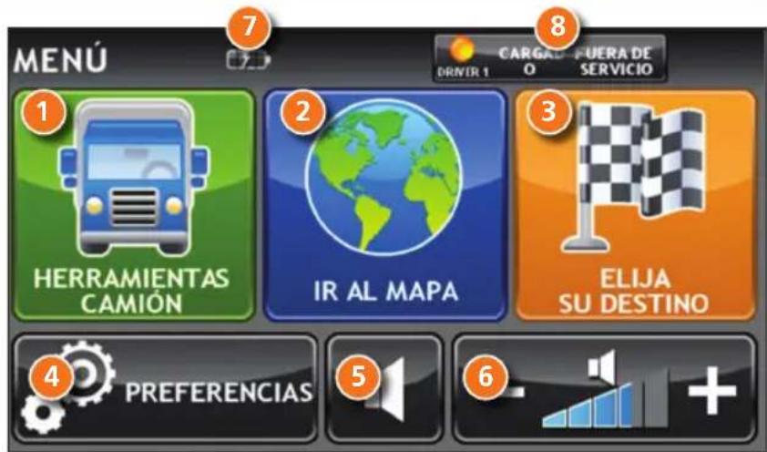 MENU 1 HERRAMIENTAS CAMIÓN 2 IR AL MAPA 3 ELIJA SU DESTINO 4 PREFERENCIAS 5 6