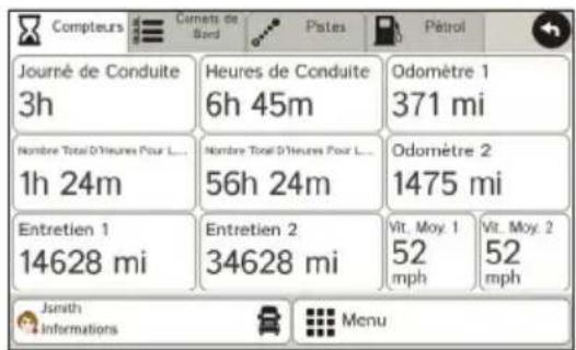 Rand McNally IntelliRoute TND 525 - Affichage des compteurs et carnets de bord - 1