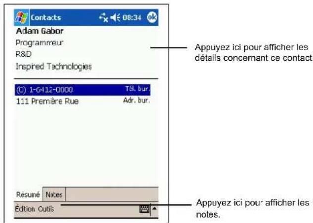 AIRIS T605 - Utilisation de l'écran Résumé des Contacts - 1