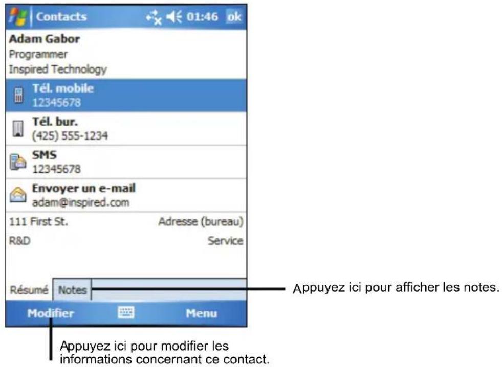 AIRIS T620 - Utilisation de l'écran Résumé des Contacts - 1