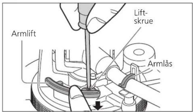 PANASONIC SL100C - Før tonearmen tilbage til armholderen, klem den fast med armlåsen, og mens du holder den nede med fingeren, skal du dreje på skruen for at justere højden. - 1