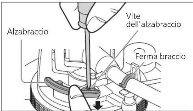 PANASONIC SL100C - Riportare il braccio sul braccio di lettura, fissarlo con il ferma braccio e tenendo premuto l'alzabraccio con un dito, ruotare la vite per regolare l'altezza. - 1