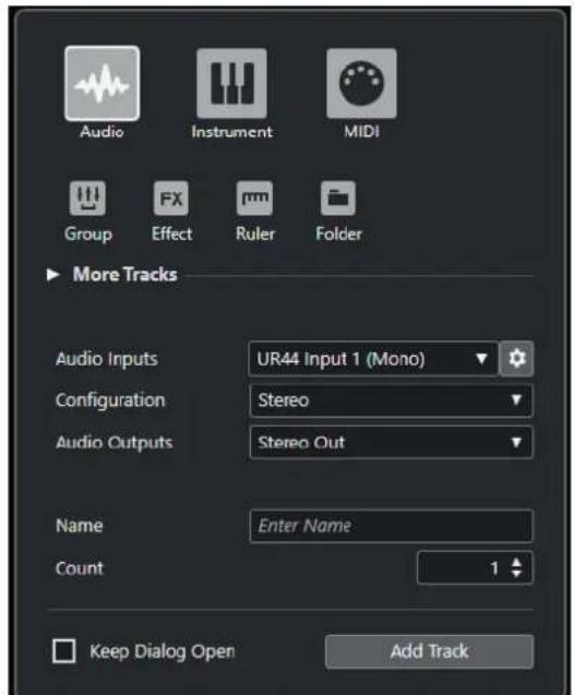 STEINBERG Cubase Elements 10.5 - Boîte de dialogue Ajouter une piste - Audio - 1