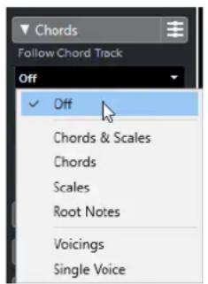 STEINBERG Cubase Elements 10.5 - Modes de la fonction Suivre piste d'Accords - 1