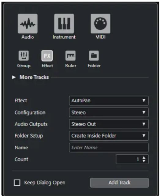 STEINBERG Cubase Elements 10.5 - Boîte de dialogue Ajouter une piste - Effet - 1