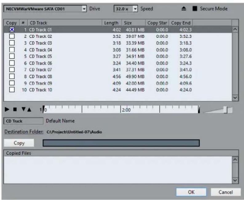 STEINBERG Cubase Elements 10.5 - Boîte de dialogue Importer du CD-audio - 1