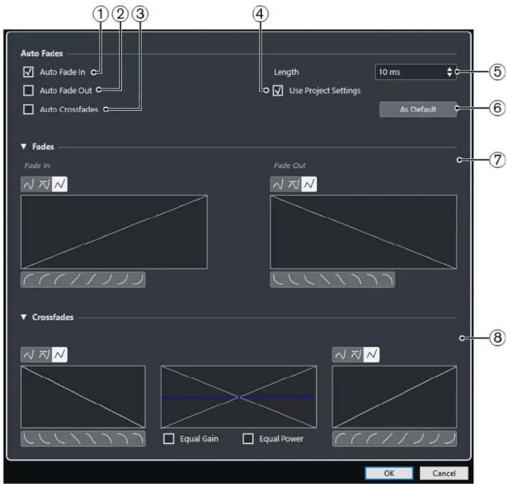 STEINBERG Cubase Elements 10.5 - Boîte de dialogue Fondus automatiques - 1