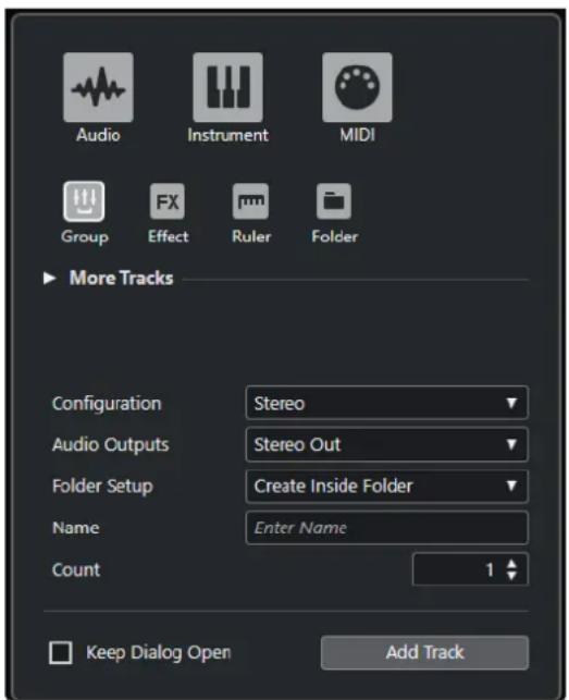 STEINBERG Cubase Elements 10.5 - Boîte de dialogue Ajouter une piste - Groupe - 1