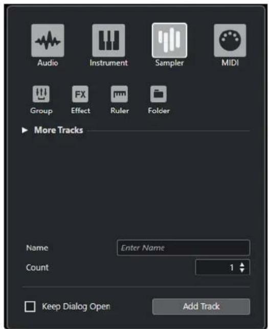 STEINBERG Cubase Elements 10.5 - Boîte de dialogue Ajouter une piste - Échantillonneur - 1