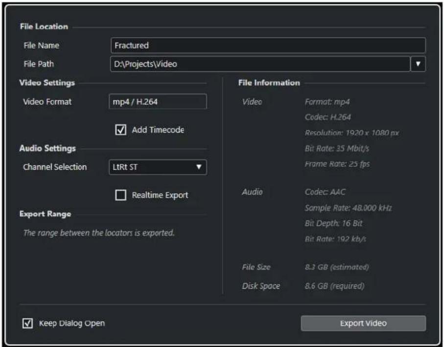 STEINBERG Cubase Elements 10.5 - Boîte de dialogue Exporter la video - 1
