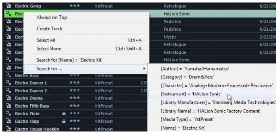 STEINBERG Cubase Elements 10.5 - Proceder à une recherche par menu contextuel - 1