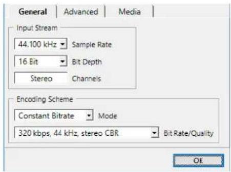 STEINBERG Cubase Elements 10.5 - Boîte de dialogue Paramètres des fichiers Windows Media Audio - Onglet Général - 1