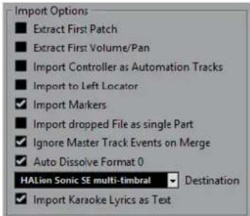 STEINBERG Cubase Elements 10.5 - Options d'importation des fichiers MIDI - 1