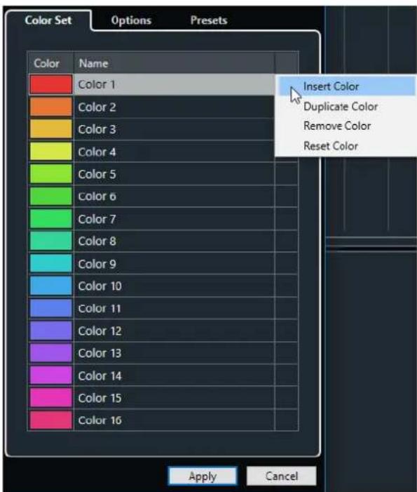 STEINBERG Cubase Elements 10.5 - Onglet Jeu de couleurs - 1