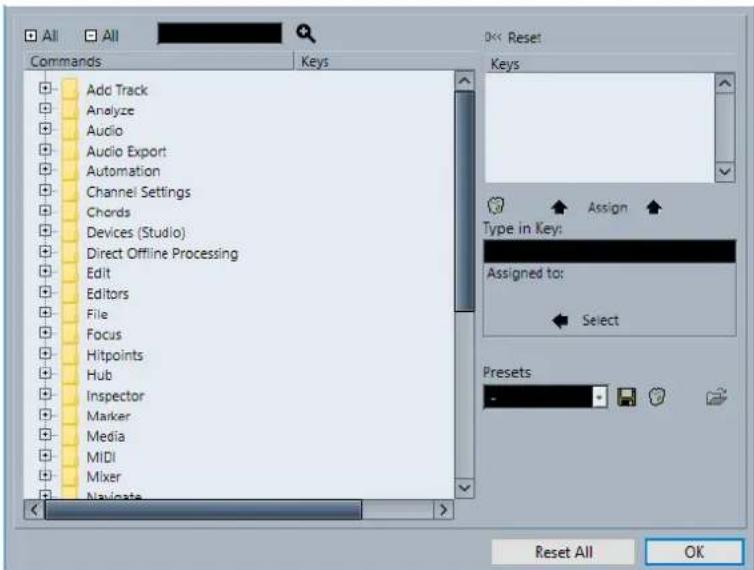 STEINBERG Cubase Elements 10.5 - Boîte de dialogue Raccourcis clavier - 1