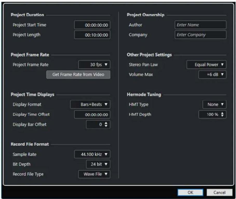 STEINBERG Cubase Elements 10.5 - Boîte de dialogue Configuration du projet - 1