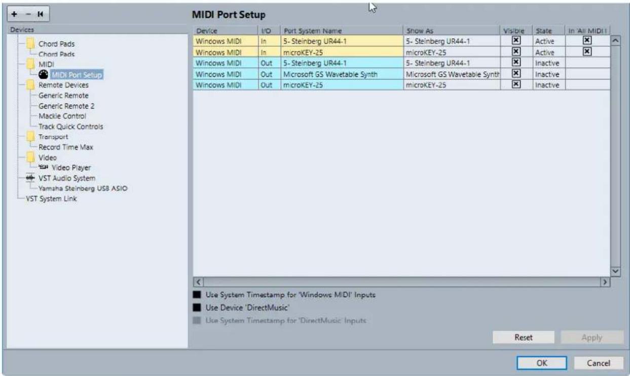 STEINBERG Cubase Elements 10.5 - Page Configuration des ports MIDI - 1
