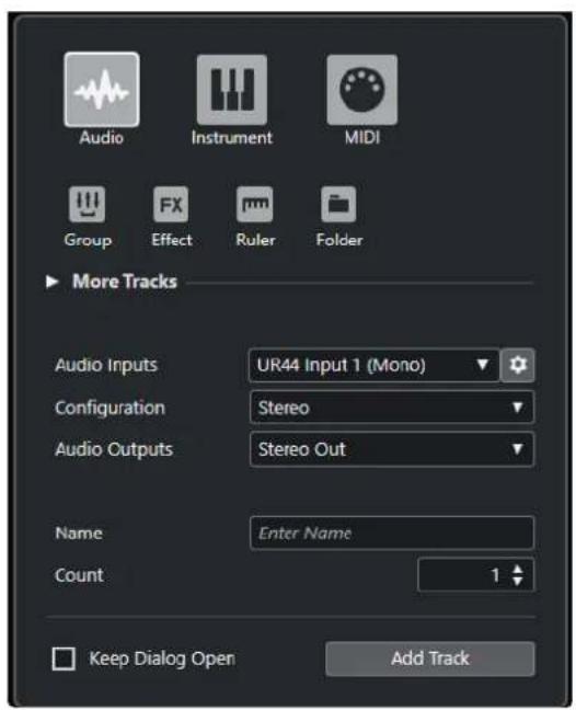 STEINBERG Cubase Elements 10.5 - Boîte de dialogue Ajouter une piste - 1
