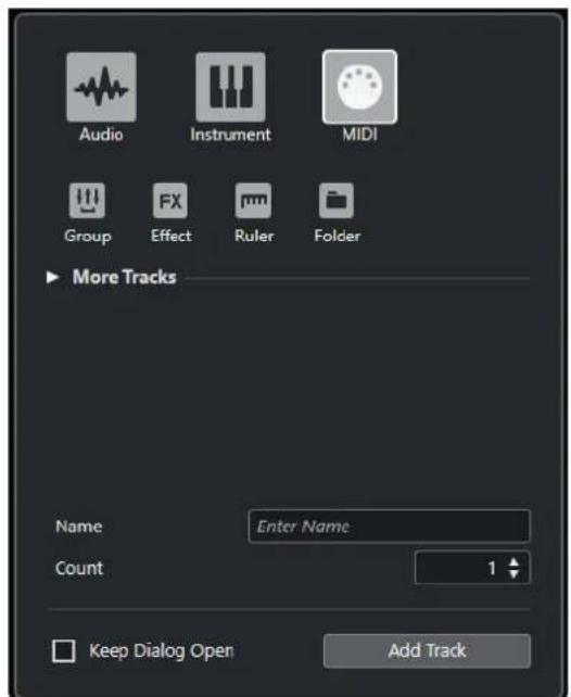 STEINBERG Cubase Elements 10.5 - Boîte de dialogue Ajouter une piste - MIDI - 1