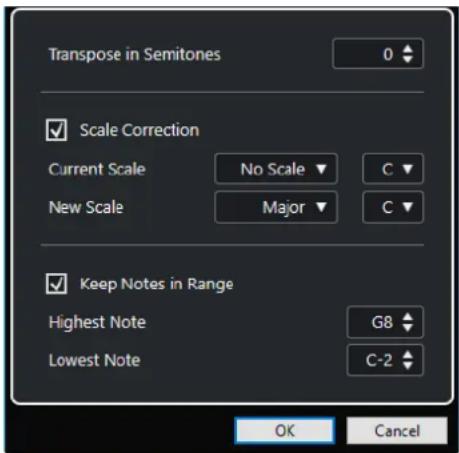 STEINBERG Cubase Elements 10.5 - Boîte de dialogue Configuration de la transposition - 1