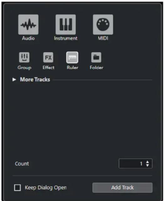 STEINBERG Cubase Elements 10.5 - Boîte de dialogue Ajouter une piste - Règle - 1
